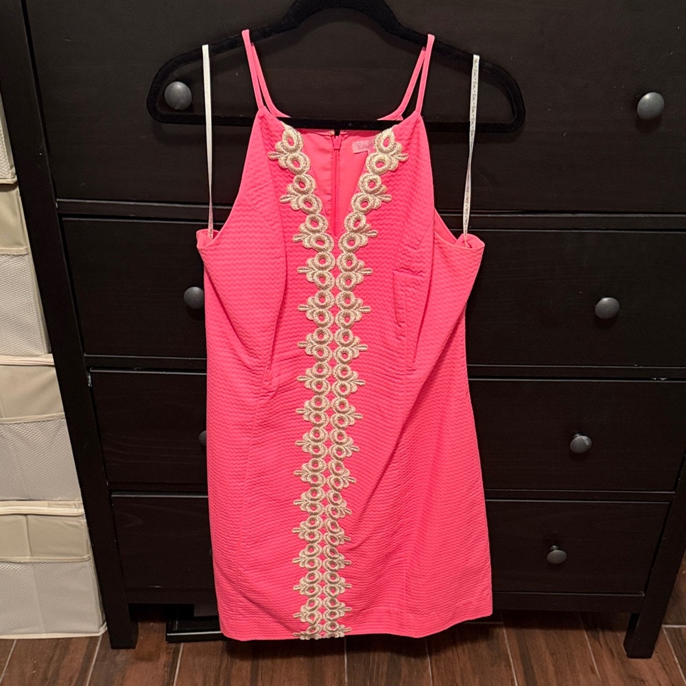 Lilly Pulitzer Pink Dress with Gold Embroidery